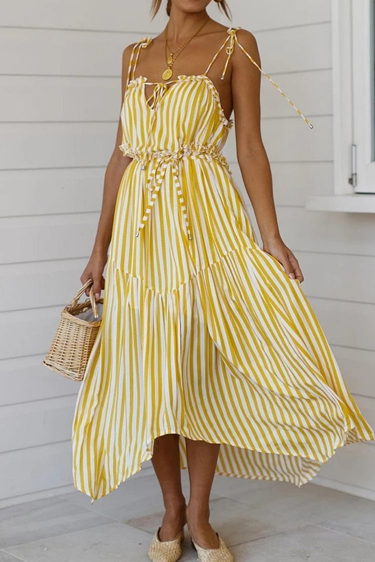 Striped Backless Lace-up Vacation Maxi Dress - BlackFridayBuys