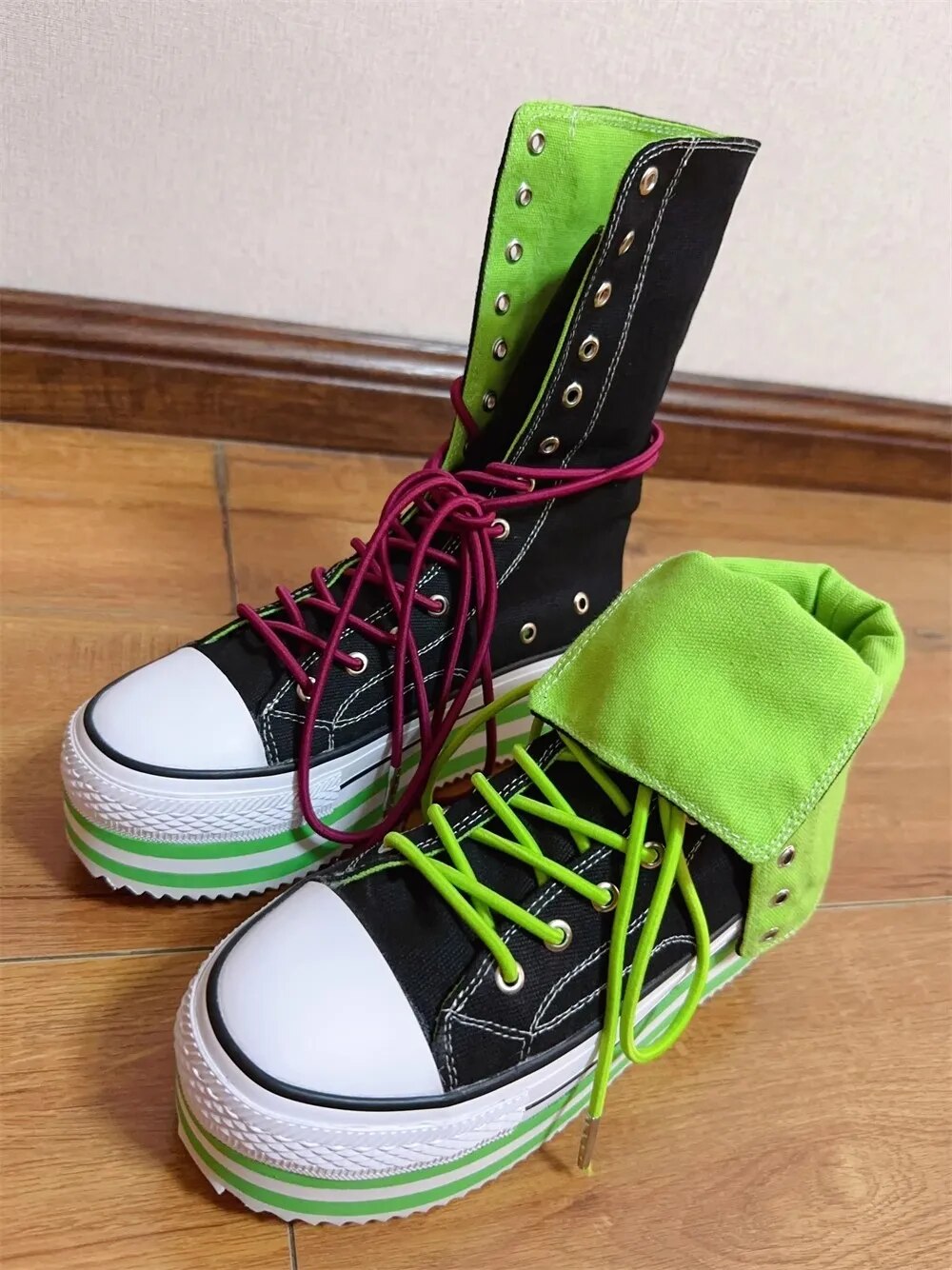 VCshoes Women Wasteland Punk Short Boots Woman Mid Wedges Heels Pumps Lady Dress Party Shoes Round Toe Black Canvas Shoes 32-47