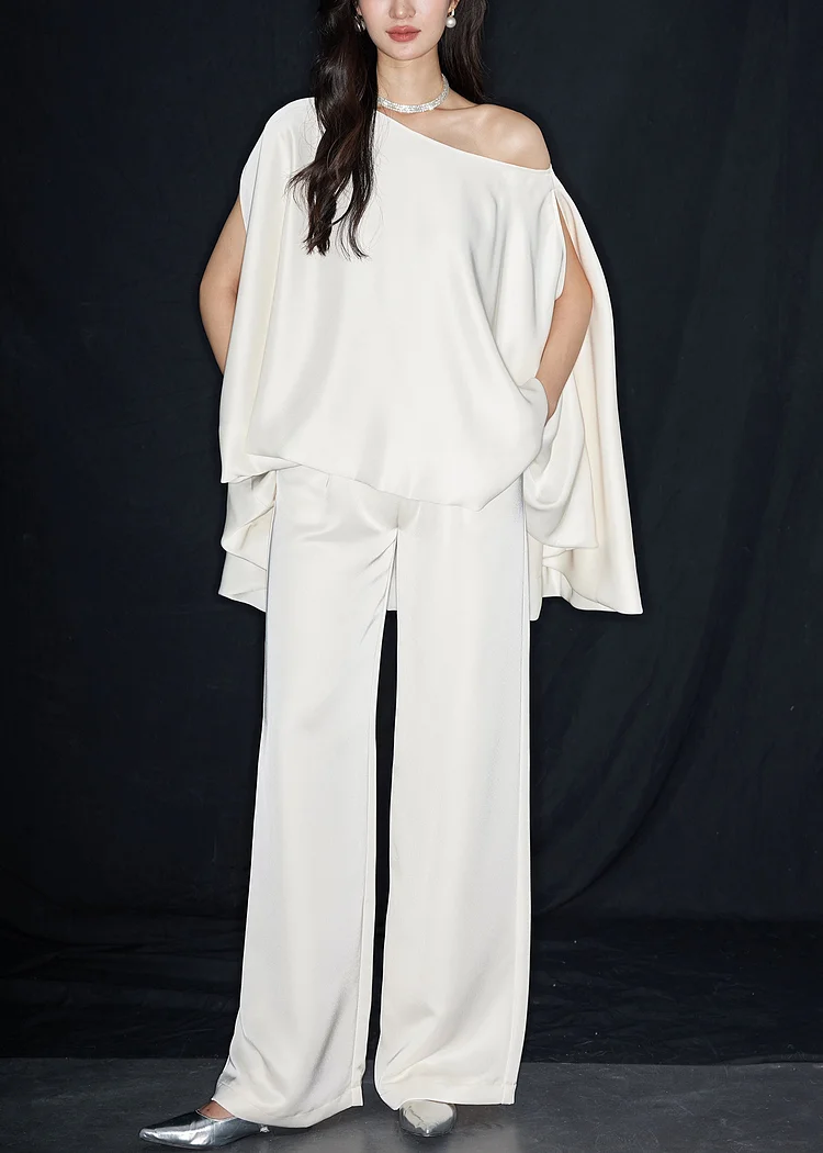 Loose Beige Asymmetrical Solid Cotton Two Piece Set Summer
