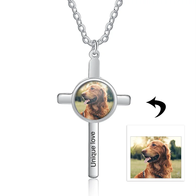 Personalized Photo Necklace Cross Charm with Engraving
