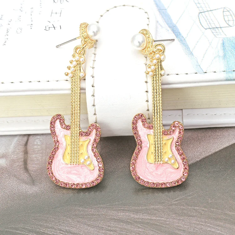 Women's Guitar Shaped Plating Dangle Earrings