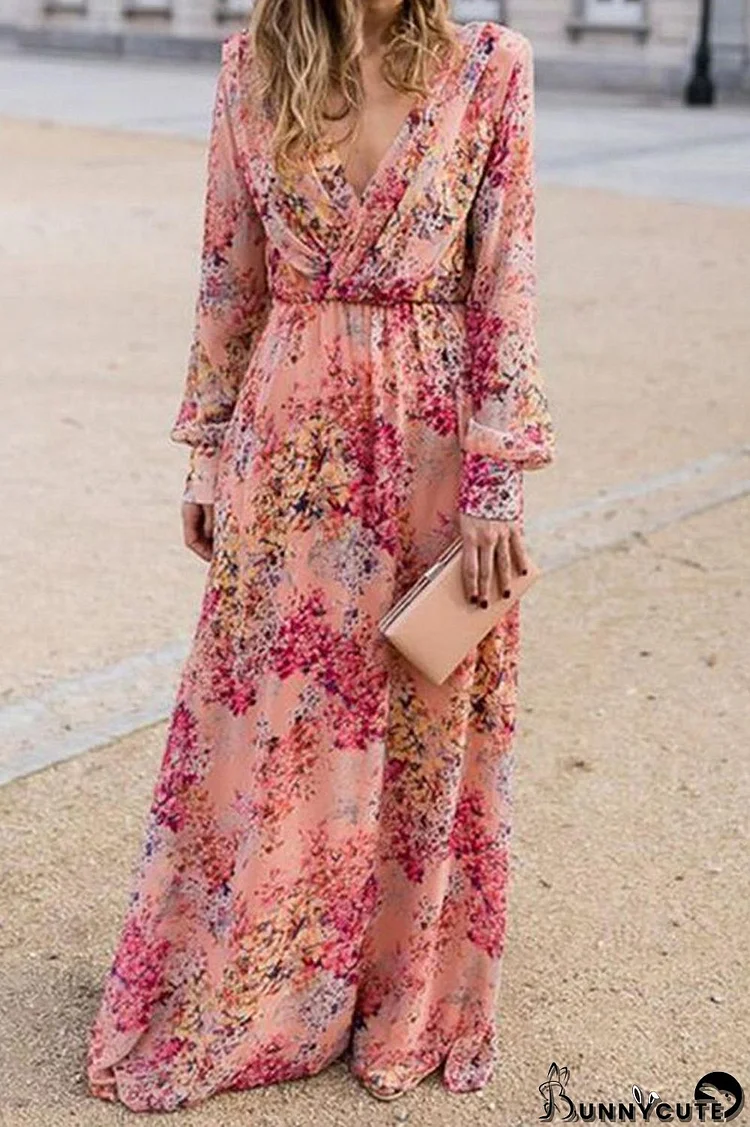 Floral Print V-Neck Maxi Dress
