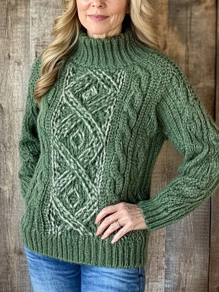 Classic Celtic Jacquard Retro Cozy Turtleneck Sweater