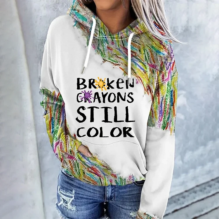 VChics Women's Broken Crayons Still Color Print Long Sleeve Hoodie
