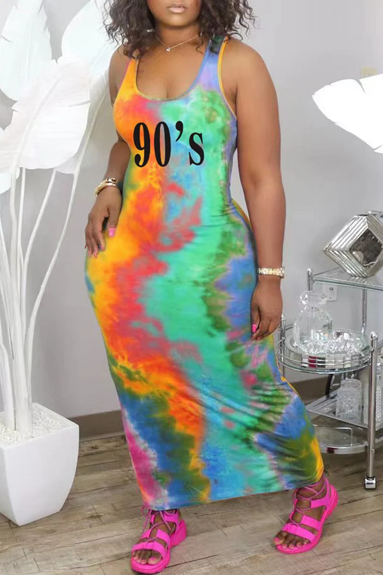 Sky Blue Casual Print Patchwork U Neck Straight Dresses