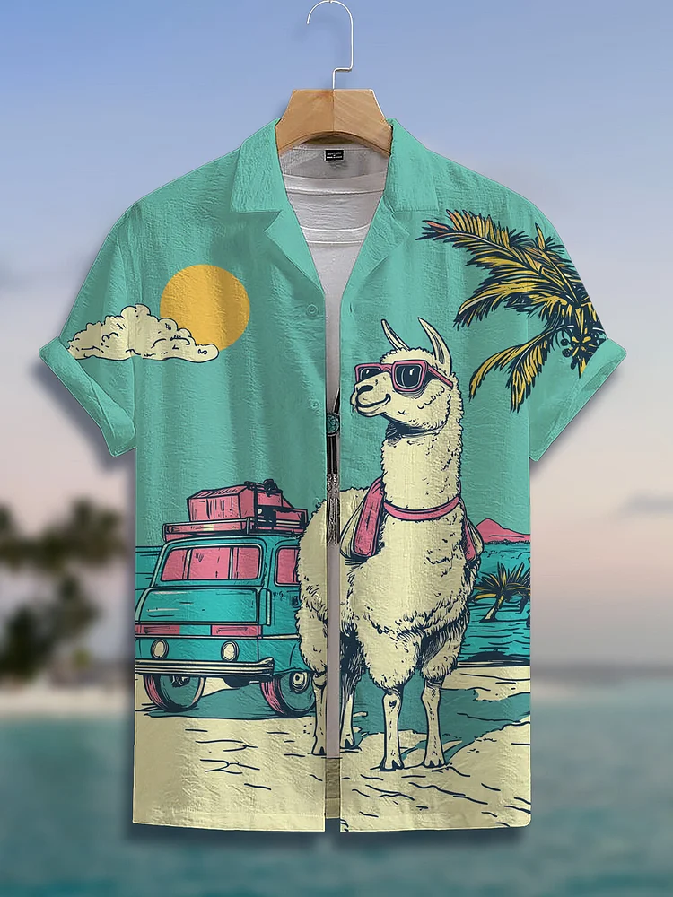 Men's Alpaca Art Print Short Sleeve Shirt