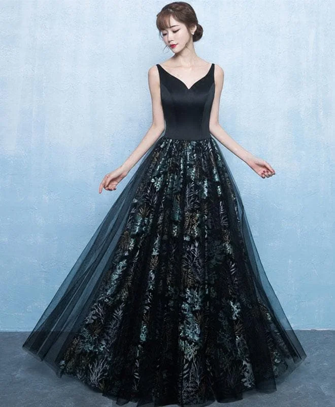 Black V Neck Backless Long Prom Dress, Formal Dress