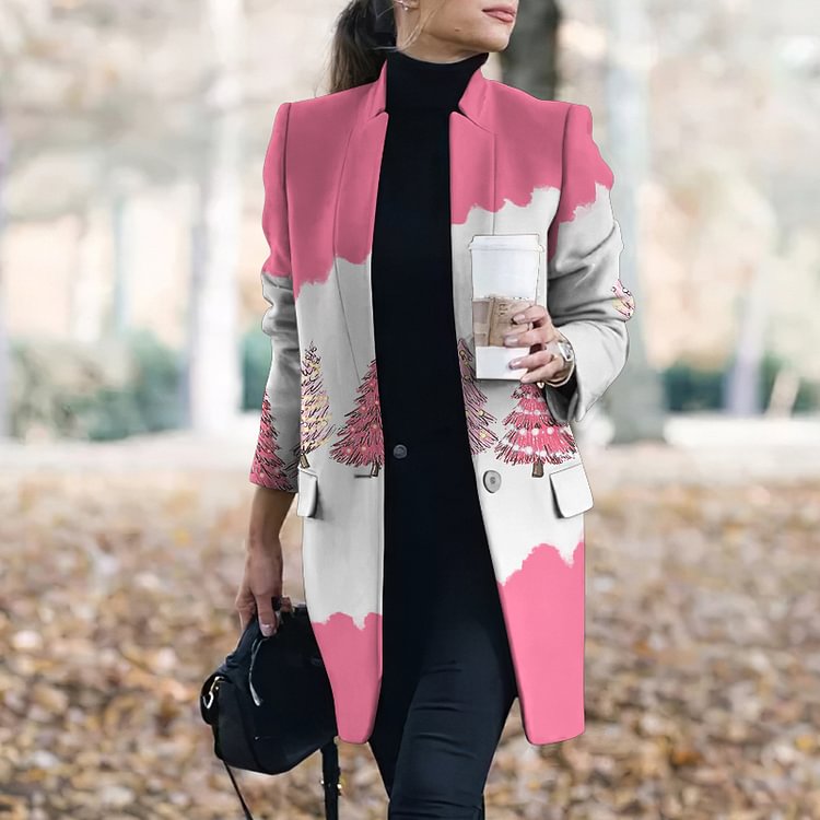 Christmas Tree Print Long Sleeve Fashion Coat