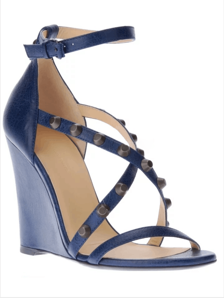 Navy Wedge Sandals with Studs on Ankle Strap made-to-order Vdcoo