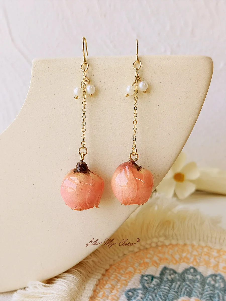 LikeMyChoice® Pressed Flower Earrings - Pearl Rose Bud