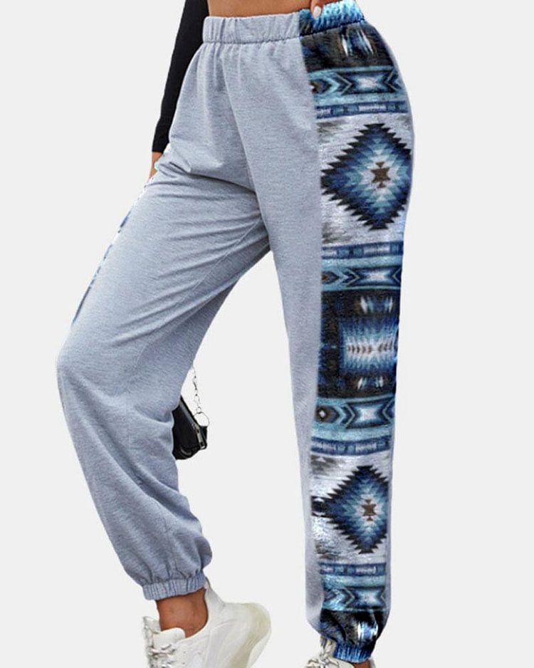 Geo Pattern High Waist Elastic Hem Joggers For Women - Shop Trendy Women's Clothing | LoverChic