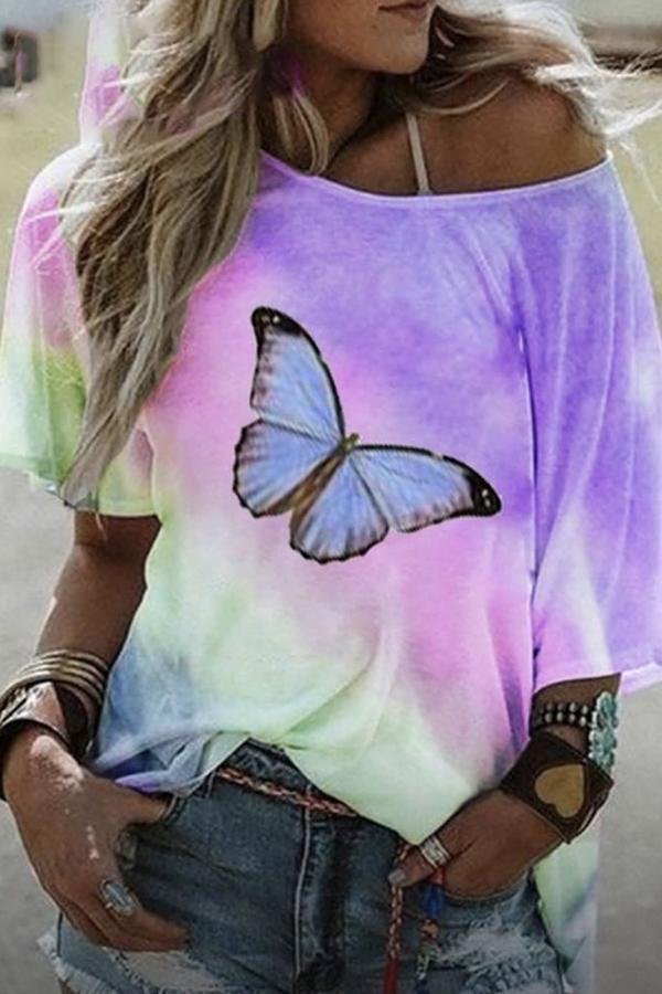 On-trend Butterfly Printed Tie-dye T-shirt (4 Colors) P13798