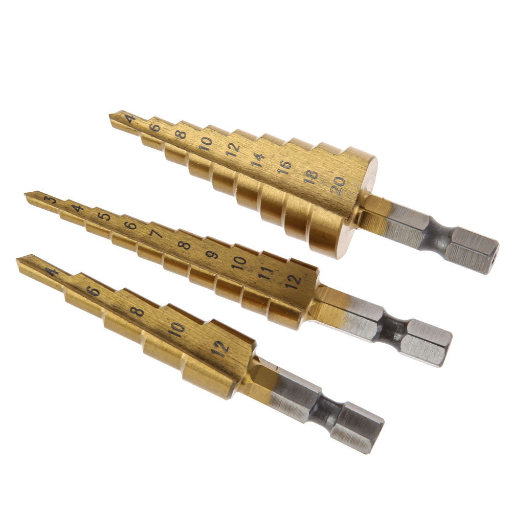 3Pcs Metric HSS Steel 4241 Cone Titanium Coated Drill Bits Tool Set Hole, 501 Original
3Pcs Metric HSS Steel 4241 Cone Titanium Coated Drill Bits Tool Set Hole, 501 Original