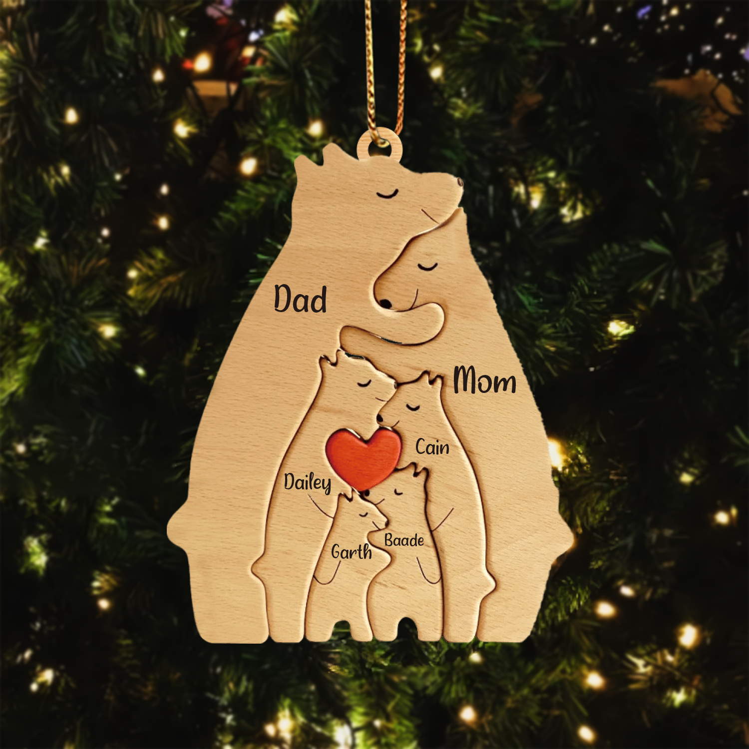 6 NamesPersonalized family Wooden Puzzle OrnamentCustom 6 Names Bear