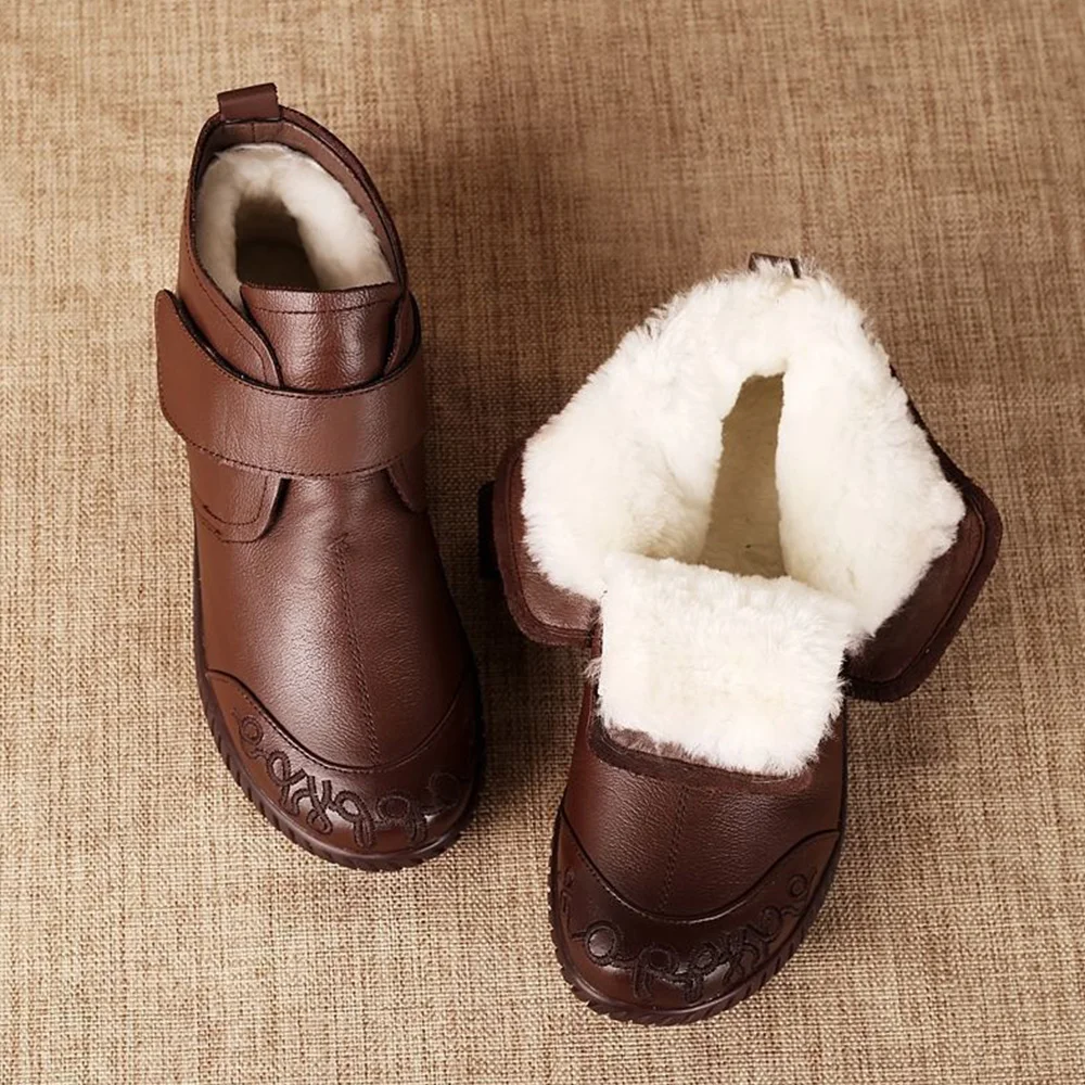 Smiledeer Winter women's non-slip soft sole plus suede leather short boots