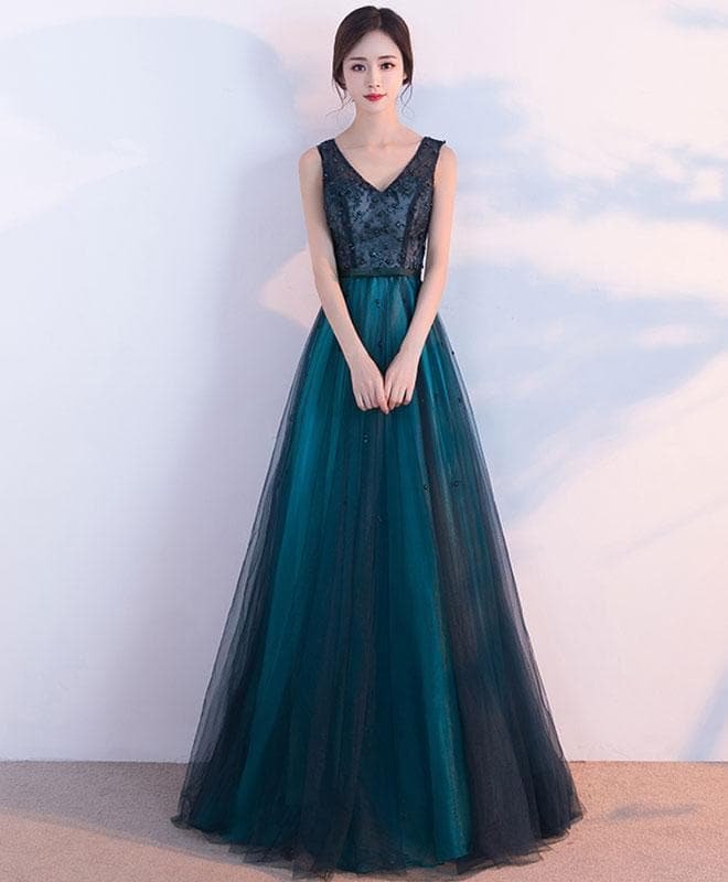 Elegant V Neck Tulle Long Prom Dress, Evening Dress