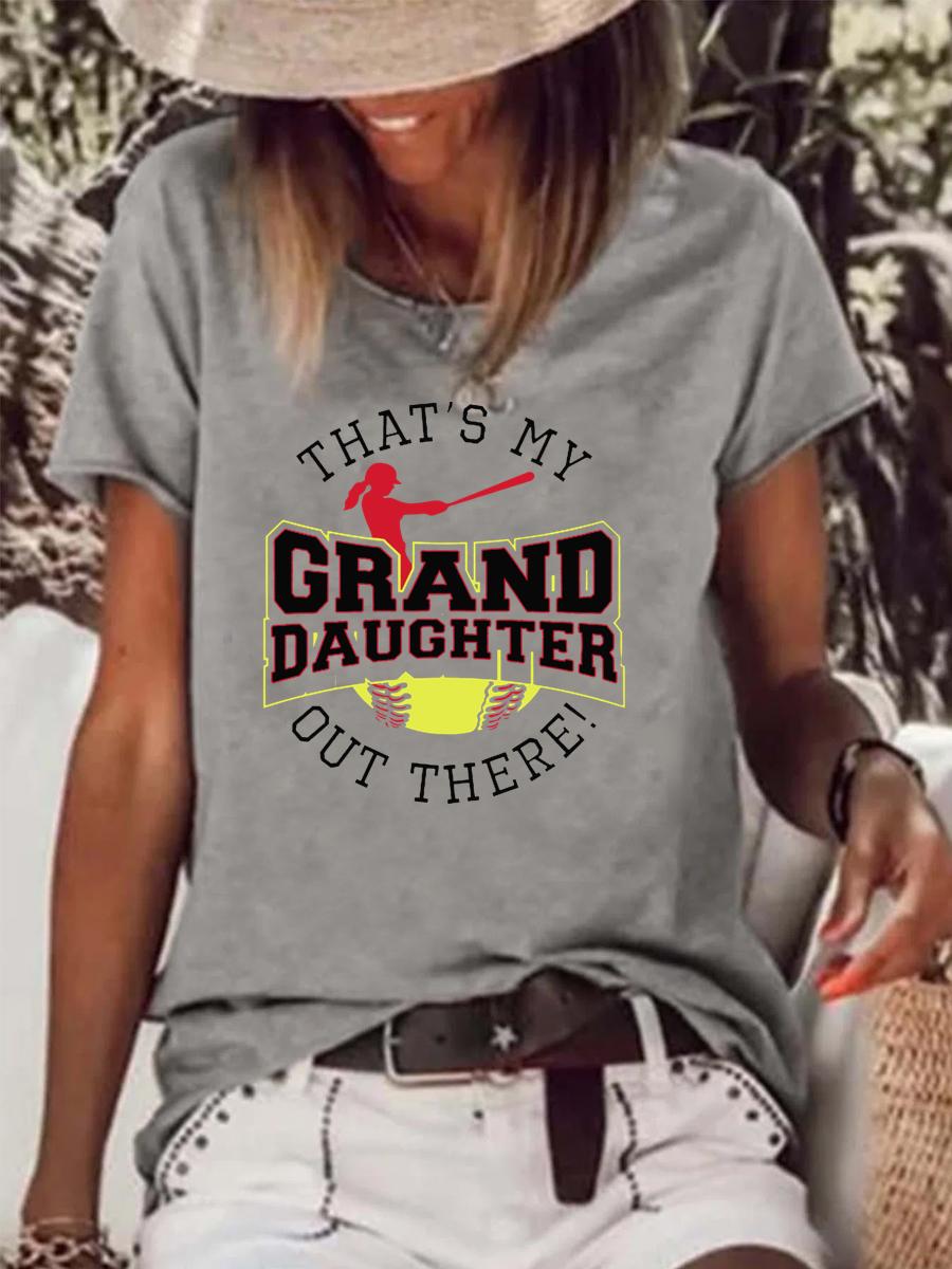 That's My Granddaughter Out There Softball Raw Hem Tee-Guru-buzz