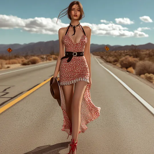 Floral Elegance: Red and White Summer Dress