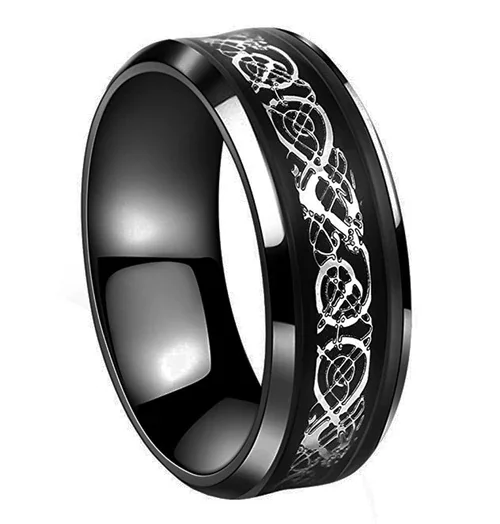 Tungsten Women's or Men's Black and Silver Celtic Dragon Knot Rings,Tungsten Carbide Wedding Band with Resin Inlay Ring,With Mens And Womens For 4mm 6mm 8mm 10mm