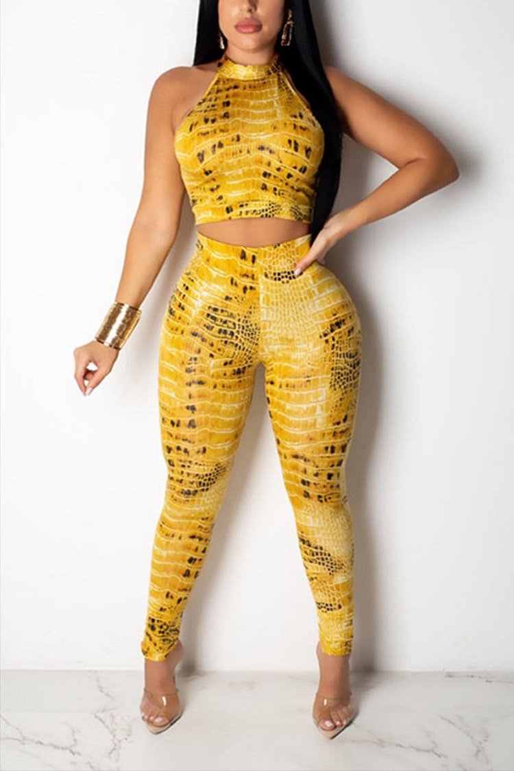 Fashion Crocodile Skin Printing Pants Set - BlackFridayBuys