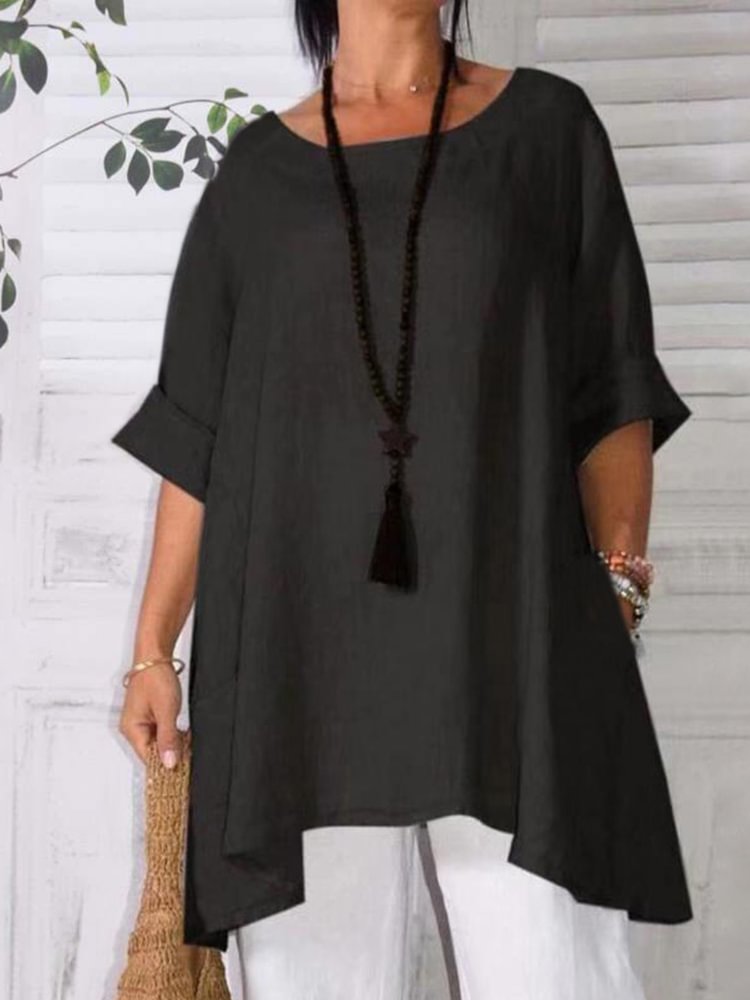 Loose Casual High-Low Hem Long Sleeve Tunic