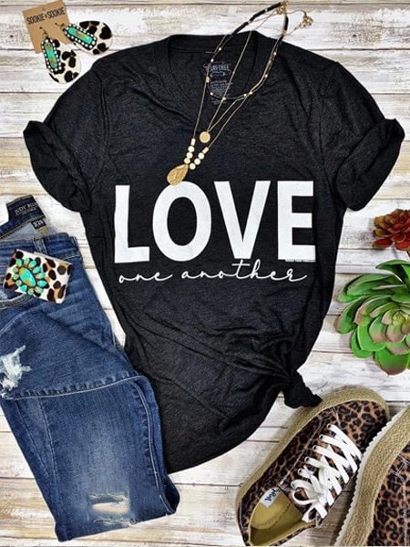 Bestdealfriday Black Short Sleeve Printed Crew Neck Cotton Blend Shirts Top 9537448