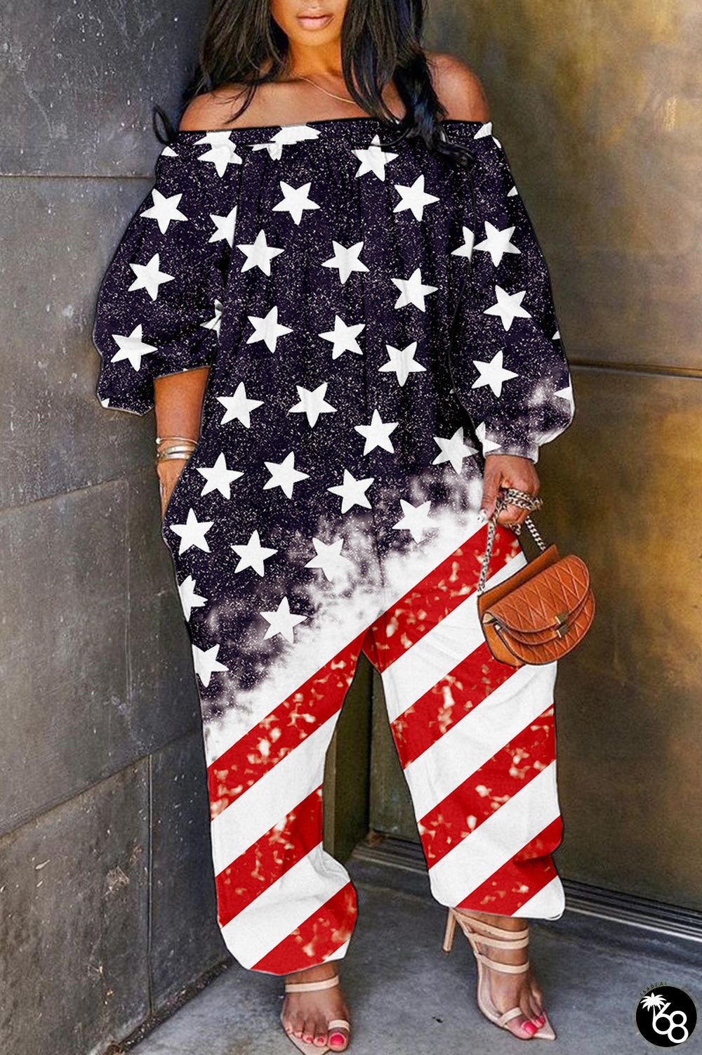 Dark Purple Casual Print Basic Off the Shoulder Regular Jumpsuits | 168DEAL