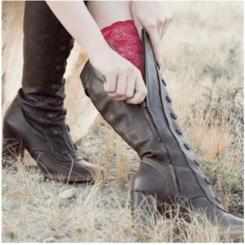 VCSHOES Leather High Heel Rivet Knee High Boots