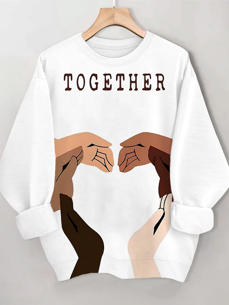 Women's Heart Pattern Together Print Casual Sweatshirt