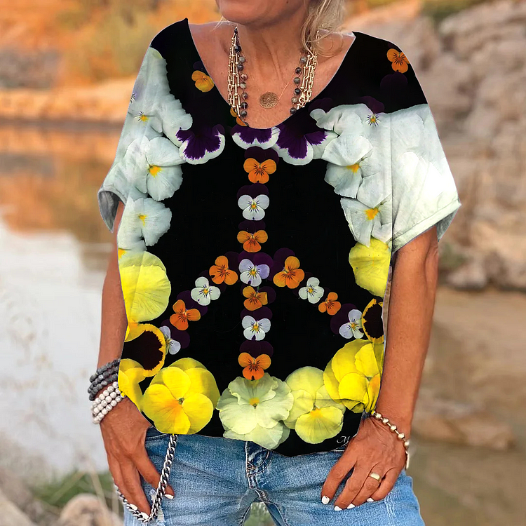 Women's Anti-War Peace V-Neck Printed Top socialshop