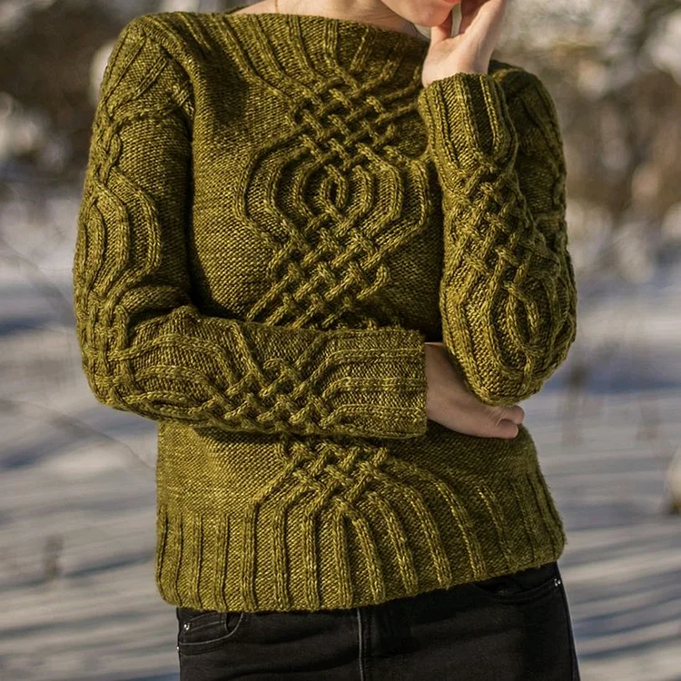 Vintage Chunky Knit Cable Jacquard Aran Sweater