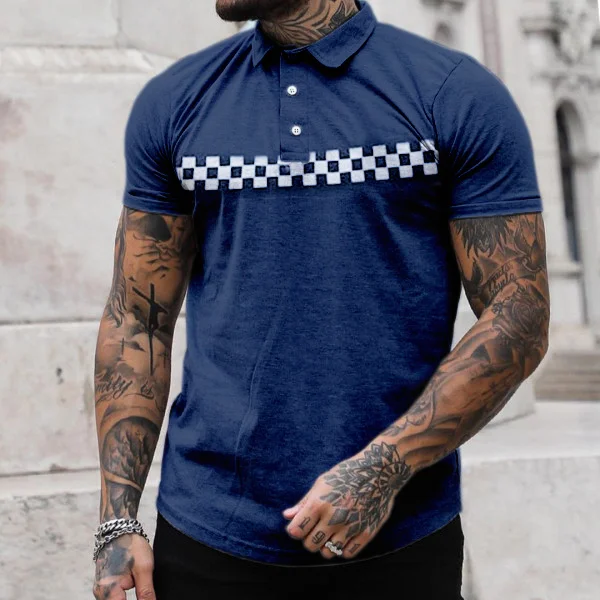 Men's Striped Contrast Zip Collar POLO Shirt