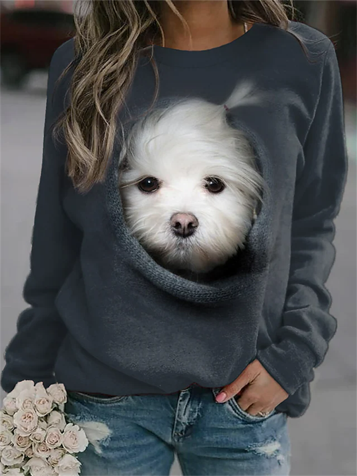 Women's Sweatshirt Pullover Active Streetwear Print Gray Dog 3D Daily Round Neck Long Sleeve S M L XL XXL 3XL