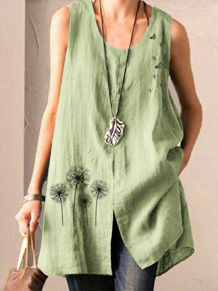 Flower Butterflies Print Splited Sleeveless Tank Tops For Women P1678310