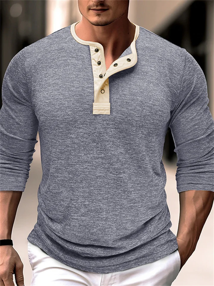 Colorblocking Daily Men's Men's Long-sleeved T-shirt Outdoor Bottoming Shirt Slim Henley Shirt Tops S-XXL-Cosfine