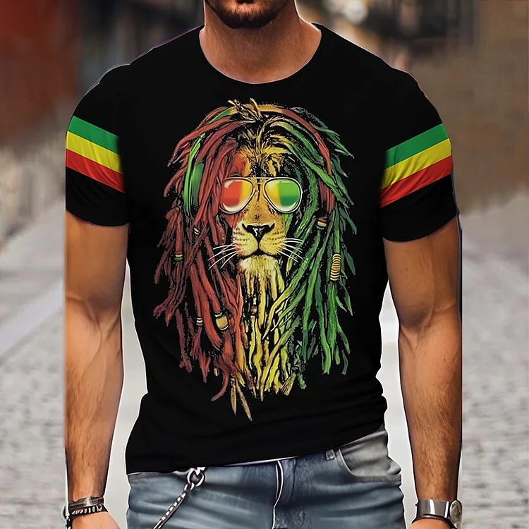 Comstylish Men's Reggae Lion Print T-Shirt