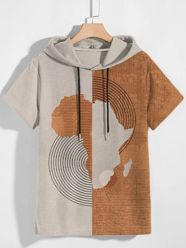 Men's Africa Map Colorblock Geometric Art Print Hooded T-Shirt