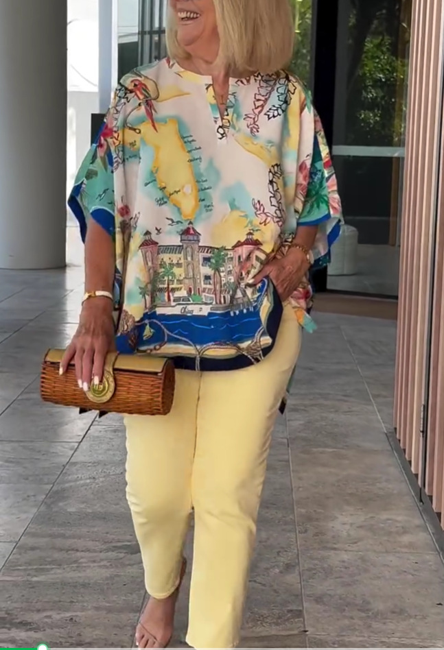 New spring and summer women's outerwear temperament high-end printed short-sleeved mid-length tops