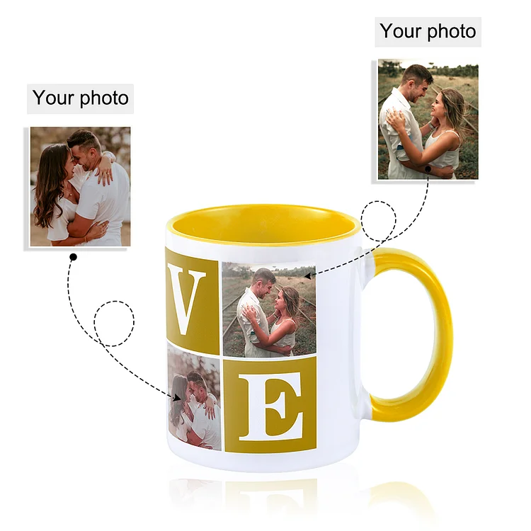 Personalised Photo Mug with 4 Photos Yellow Family Gifts