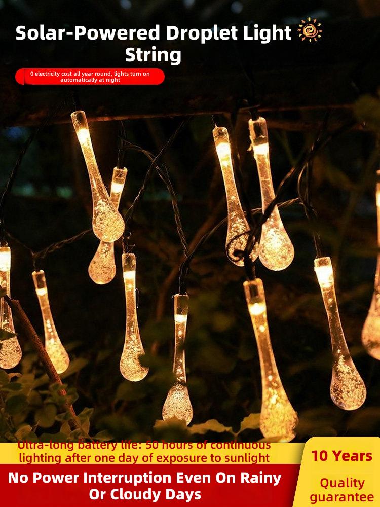 Solar-Powered Droplet String Lights – Automatic Night Illumination with 50-Hour Battery Life