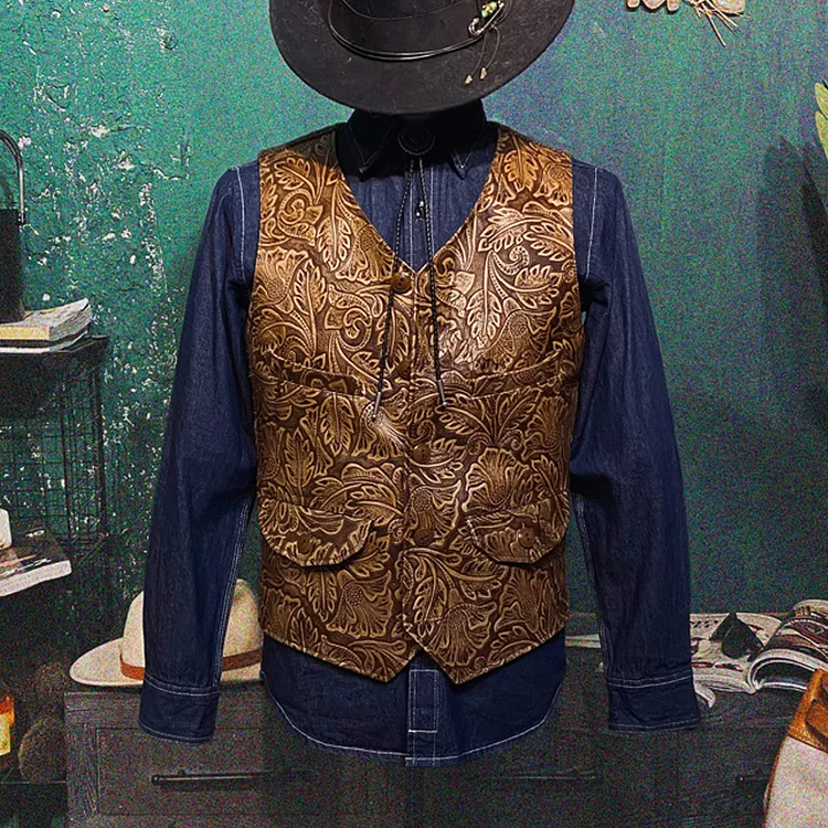 TIMSMEN American Vintage Leather Embossed Waistcoats