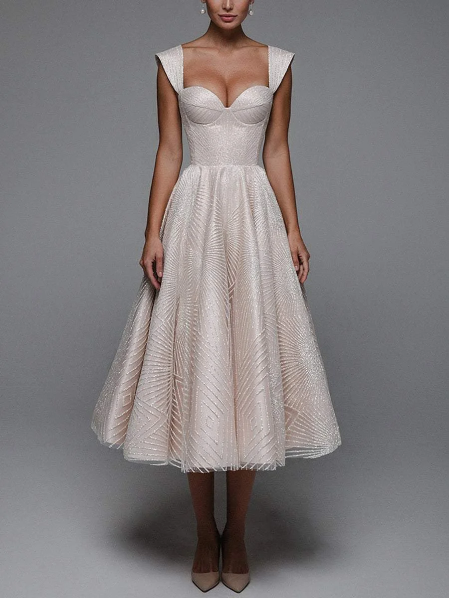 Shiny and elegant sleeveless A-line midi dress