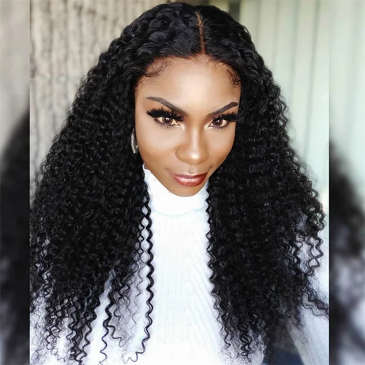 Kinky Curly Glueless 13x6 Lace Frontal Wig Deep Hairparting
