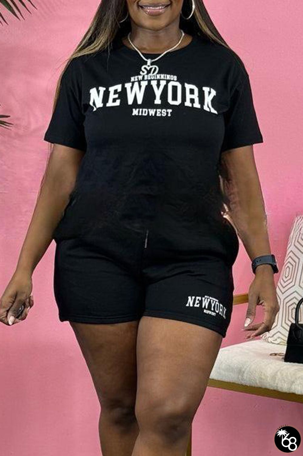 Casual Print Patchwork Draw String Pocket O Neck Short Sleeve Two Pieces | 168DEAL