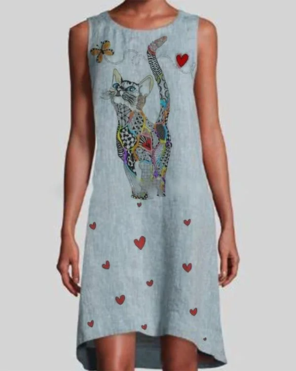 Women Summer Shift Sleeveless Crew Neck Midi Dresses