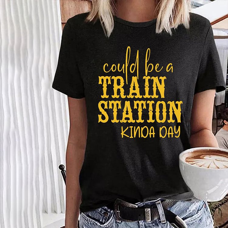 VChics Could Be A Train Station Kinda Day Casual Print T-Shirt