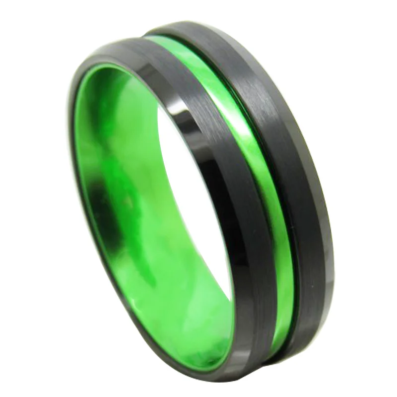 Tungsten Black Inner Set Green Aluminum Couple Womens Or Mens Wedding Band Rings