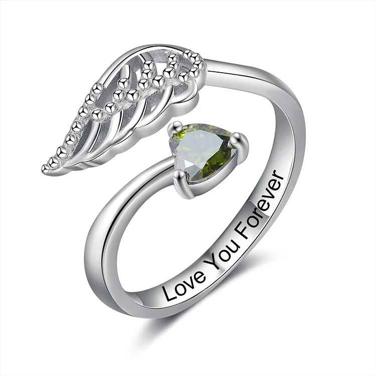 Personalized Angel Wing Ring with 1 Birthstone Open Ring