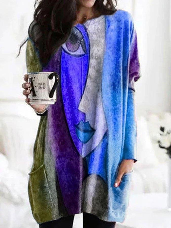 Fashion Character Print Batwing Sleeve Pockets Casual Blouses Tops