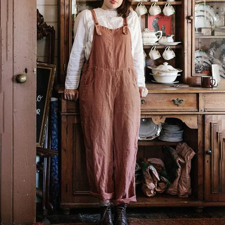 Hemp Button Pocket Casual Jumpsuit